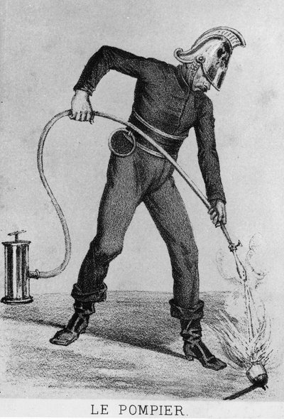 French fireman circa 1866 - drawing, Bibl. des Arts deco. by French School
