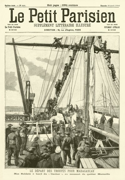 French Soldiers Departing Marseilles for Madagascar (engraving) by French School