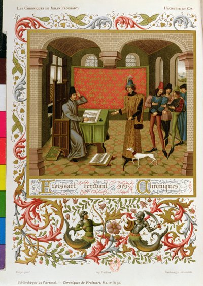 Froissart writing his chronicles (facsimile of Ms. 5190) by French School