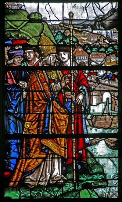 From window; St Romain prevents the river flooding Rouen by French School