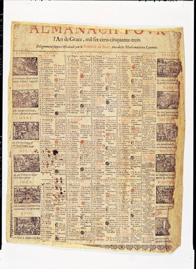 Front page of an almanach for 1653 by French School
