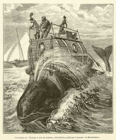 Frontispiece of the Whale Ride, illustrated story, published by the journal La Recreation (engraving) by French School
