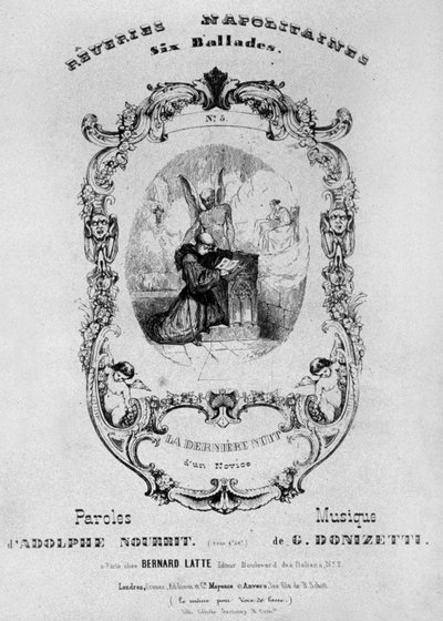 Frontispiece for the musical score of Reveries Napolitaines, 6 ballades by Gaetano Donizetti with words by Adolph Nourrit, 1838 by French School