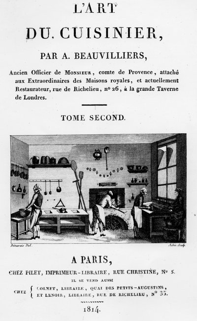 Frontispiece from LArt du Cuisinier by Antoine Beauvilliers, engraved by Jubin, published 1814 by French School