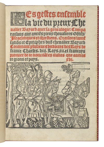 Frontispiece from "Les gestes ensemble la vie du preux Chevalier Bayard avec la genealogie", by Symphorien Champier by French School