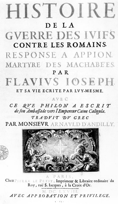 Frontispiece of Histoire de la Guerre des Juifs contre les Romains, by Flavius Josephus, published in Paris by French School