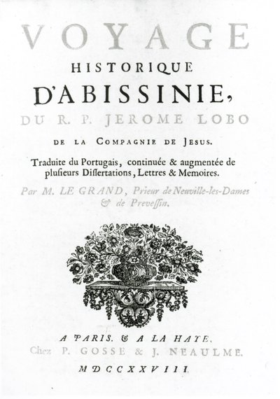Frontispiece to the French translation of Voyage to Abyssinia by Jeronimo Lobo published 1728 by French School
