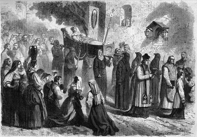 Funeral Cortege in the streets of Sparanisi during the funeral of a young girl by French School