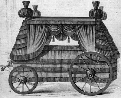 Funeral chariot of Emperor Napoleon I to Saint Helena offered by the Queen of England Victoria 1st to Napoleon III in 1858. Engraving in 