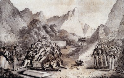 Funeral of Napoleon I: exhumation of the body of Napoleon at St. Helena - drawing by Levilly, from 