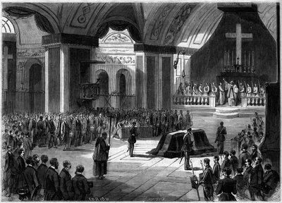 Funeral of the Count of Cavour, Turin, 7 June 1861: Inside View of the Church of the Madonna of the Angels During the Ceremony. Engraving in 