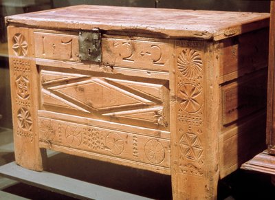 Carved peasant chest used to store linen by French School