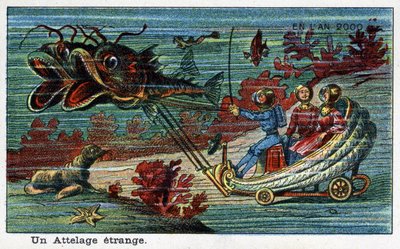 Futuredays: A Nineteenth Century Vision of the Year 2000 - Series “In the Year 2000”: A strange hitch (tank drawn by fish under sea). Chromolithography by Villemard by French School