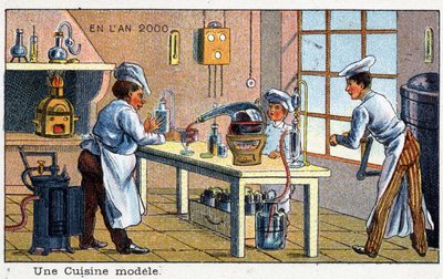 Futuredays: A Nineteenth Century Vision of the Year 2000 Series: A model kitchen. Chromolithography by Villemard by French School