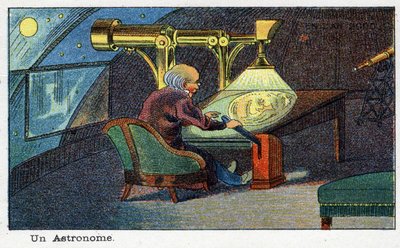 Futuredays: A Nineteenth Century Vision of the Year 2000 Series: An astronomer (working with a particular telescope). Chromolithography by Villemard by French School