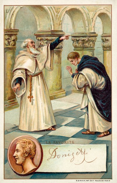 Gaetano Donizetti, Italian composer, and a scene from his opera La Favorite by French School