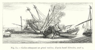 Galley Attacking a Large Ship; after Israel Silvestre, 17th Century by French School