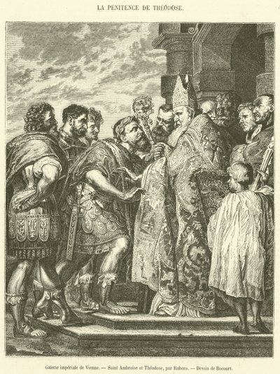 Imperial Gallery of Vienna, Saint Ambrose and Theodosius (engraving) by French School