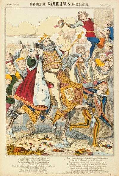 Gambriunus, Legendary King of Flanders, Broadsheet Published by Verlag Haguenthal, Pont-a-Mousson, 1860 by French School
