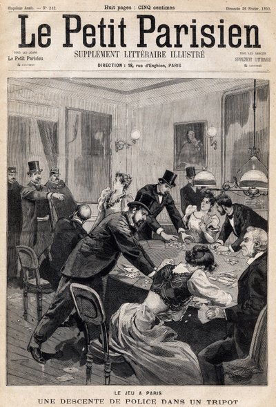 Game house in Paris: Police raid in a gambling club (casino). One of the newspaper Le Petit Parisien on 26/02/1893 (engraving) by French School