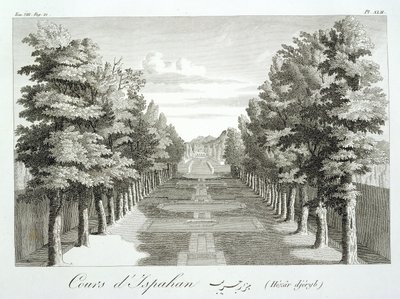 Gardens at Tshehar-Bagh, Isfahan, from Voyages du Chevalier Chardin en Perse, et autres Lieux de lOrient, by Jean Chardin, published 1811 by French School