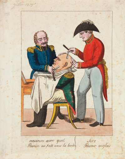 Gentlemen, what do you use to shave my beard? English razor Sir by French School