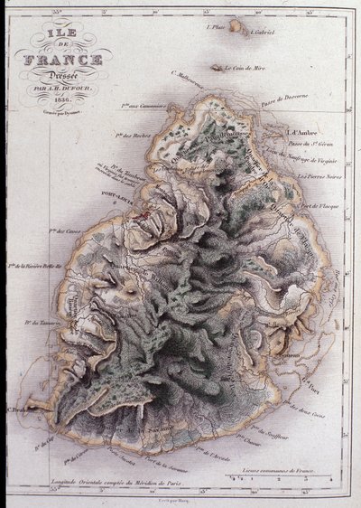 Geographic map of Mauritius (Anc. Ile de France) by French School