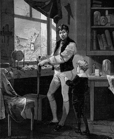 George Stephenson, British Engineer with His Son by French School