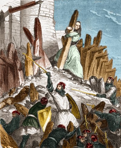 War against Hugues du Puiset by Louis the Fat: Attack of the Chateau du Puiset (located in the department of Eure-et-Loir) by the forces of the King of France Louis VI the Fat in 1118. Engraving in "Histoire De France En Cent Paintings by Paul Lehugeur by French School