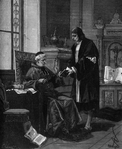 Girolamo Fracastoro known as Fracastor (1478-1553). Italian humanist and doctor presenting his poem to Cardinal Bembo by French School
