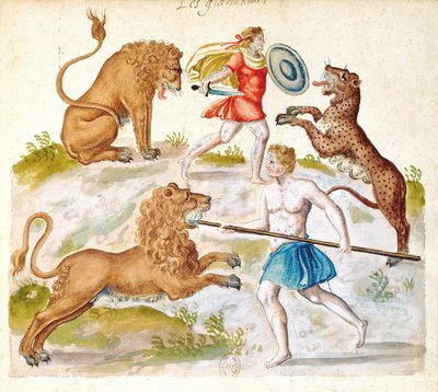 Gladiators fighting with animals by French School
