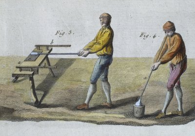 Glassblowing (detail), illustration from the Encyclopedie des Sciences et Metiers by Denis Diderot engraved by Robert Benard published c.1770 by French School