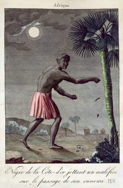 Gold Coast slave throwing a curse on the route of his enemy by French School