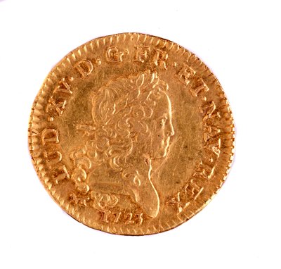 Golden French Louis, Reign of King Louis XV (1715-1774) 1723. Diam. 2.3 cm Naples, Museo Archeologico by French School