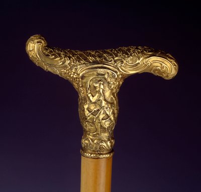 Golden silver cane handle. Hunting scene. France by French School