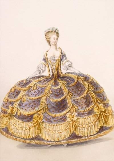 Gown Suitable for Presentation at Court, Plate from Galeries des Modes et Costumes Francais, c.1778-87 by French School