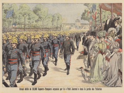 Grand Parade of 20,000 Firemen Through the Jardin des Tuileries in Paris by French School
