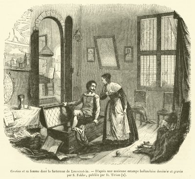 Grotius and His Wife in the Fortress of Louvenstein (engraving) by French School