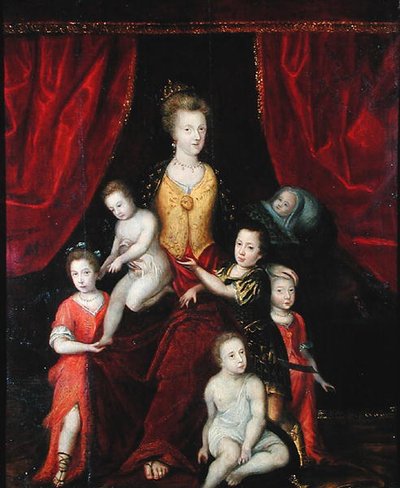 Group portrait, possibly of a queen with her six children, late 16th or early 17th century by French School