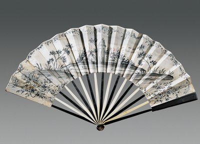 Half-mourning hand fan depicting landscape and female figure by French School