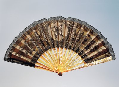 Half-mourning Hand Fan with Embroidered Butterfly by French School