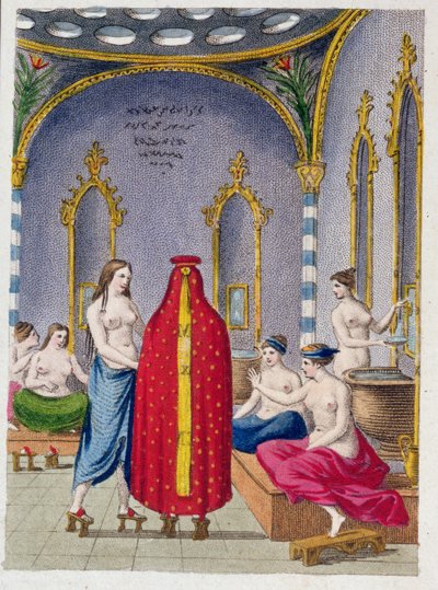 Hammam in Turkey, illustrated plate from Moeurs, usages et costumes des ottomans by A. Castellan, Paris, c.1810 by French School
