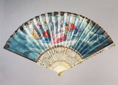 Hand Fan Depicting Dance and Play, Swan Leather with Ivory Guard Stick Inset with Mother of Pearl by French School