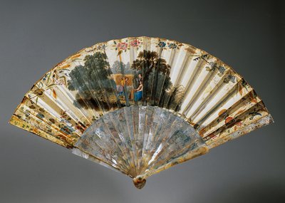 Hand Fan with Allegories of Four Seasons, Goatskin Leaf and Mother of Pearl Ribs by French School