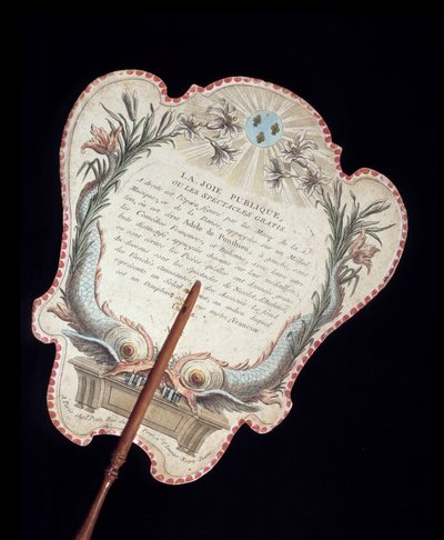 Hand screen. Back. Colour engraving on cardboard that protected the face from the heat of fire by French School