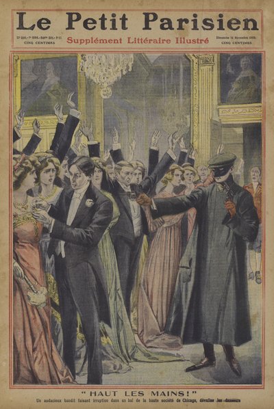 Hands Up! An Audacious Robber Relieving Guests at a Society Ball in Chicago of Their Jewellery by French School