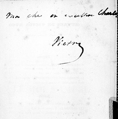 Handwritten Signature of Victor Hugo on a Page of His Book 