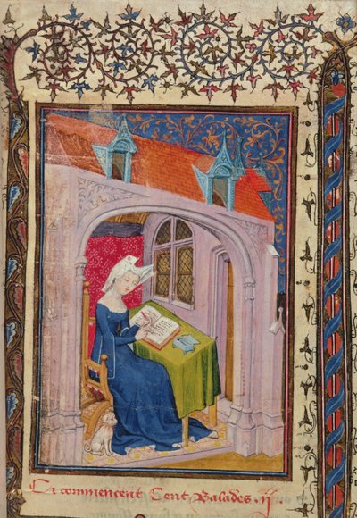 Christine de Pisan writing at her desk, from The Works of Christine de Pisan, c.1410-15 by French School