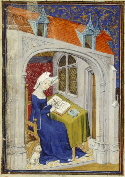 Detail of a Miniature of Christine de Pizan in Her Study at the Beginning of the 