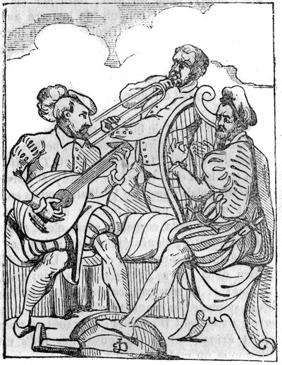 Harp and lute players (Cythara and Testudo) in the 16th century. In 